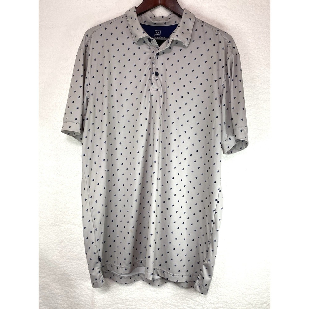 Mizzen Main Men XL Trim Performance Polo Shirt Gray Blue Dot Short Sleeve 157281